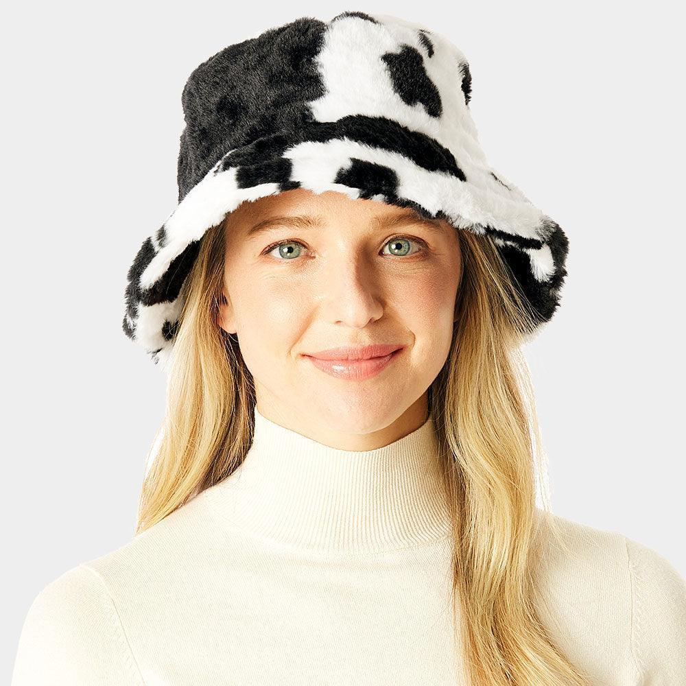 Cow Patterned Faux Fur Bucket Hat - Jewelry Store by Erik Rayo