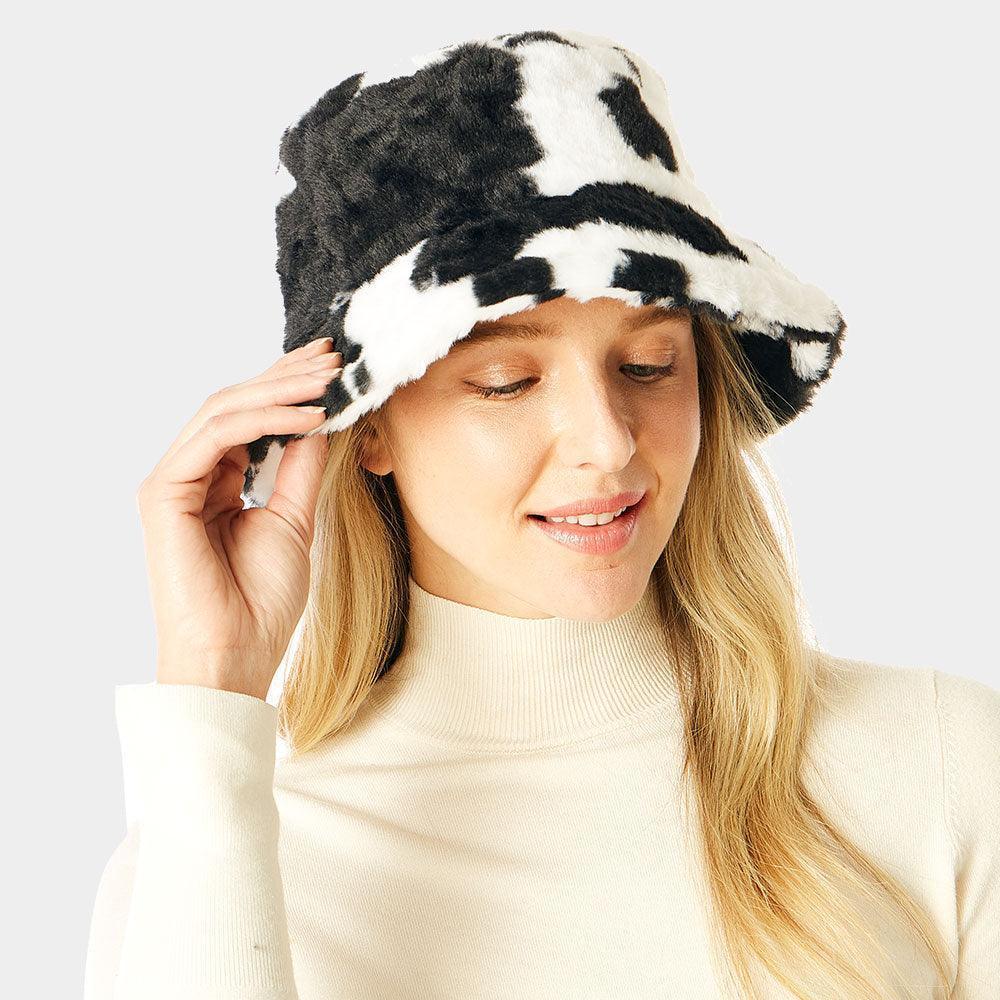 Cow Patterned Faux Fur Bucket Hat - Jewelry Store by Erik Rayo