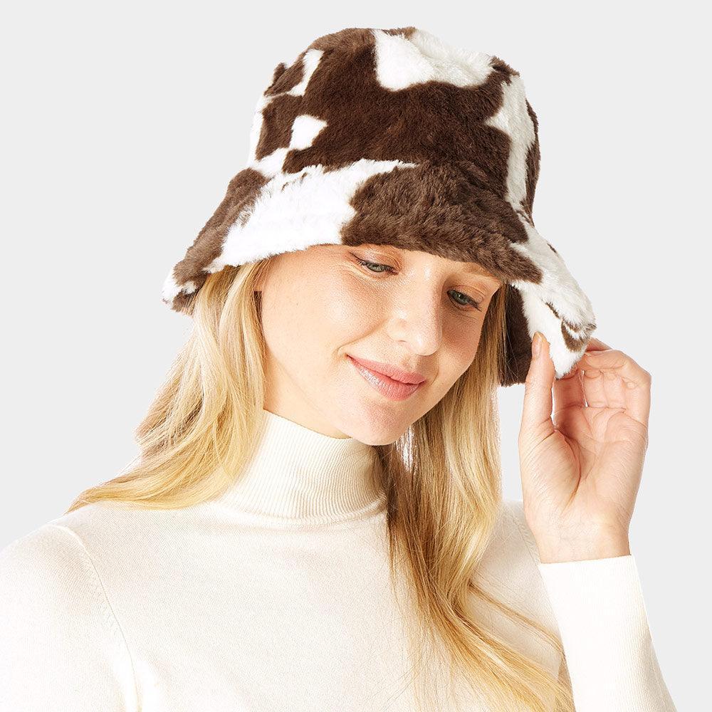 Cow Patterned Faux Fur Bucket Hat - Jewelry Store by Erik Rayo