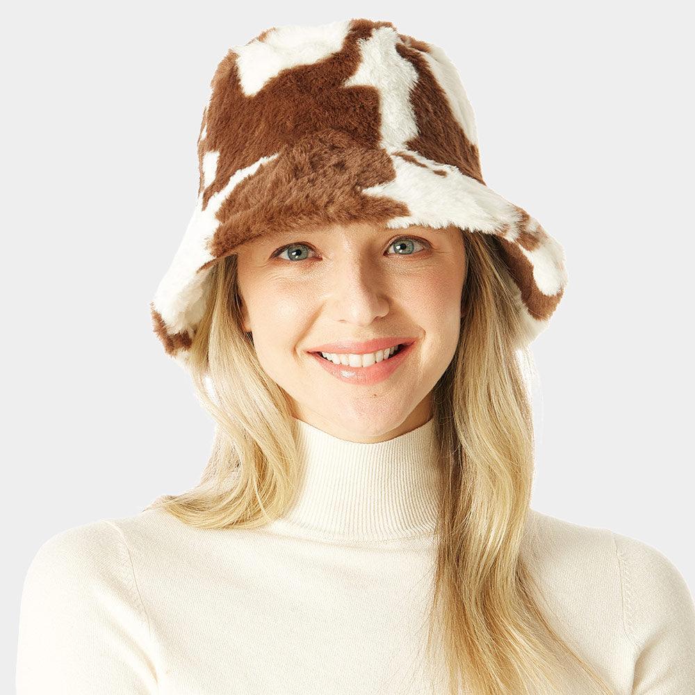 Cow Patterned Faux Fur Bucket Hat - Jewelry Store by Erik Rayo