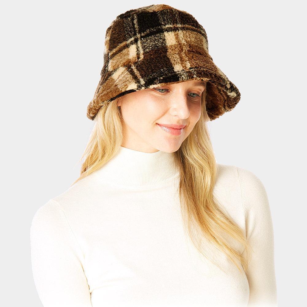 Check Patterned Faux Fur Bucket Hat - Jewelry Store by Erik Rayo