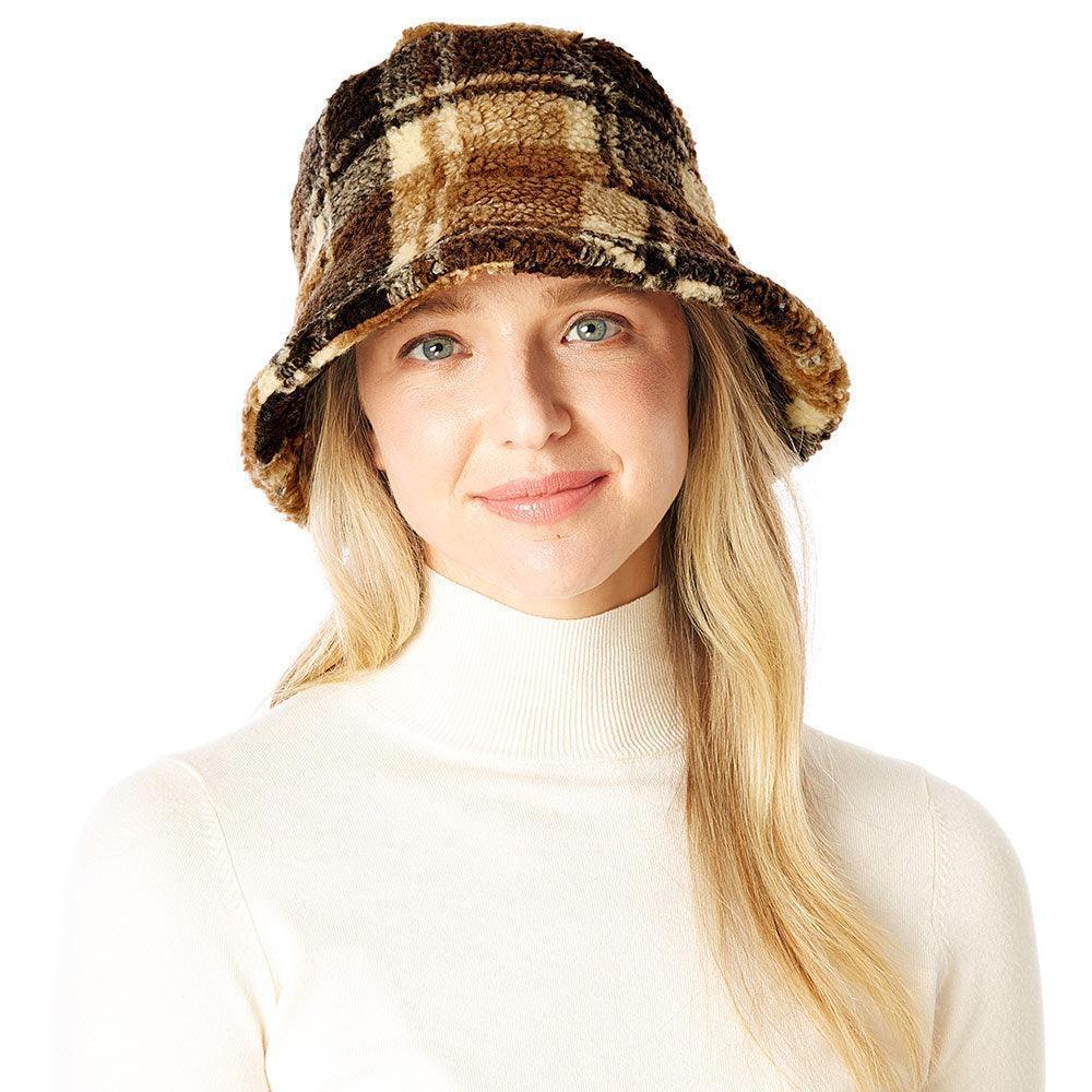 Check Patterned Faux Fur Bucket Hat - Jewelry Store by Erik Rayo