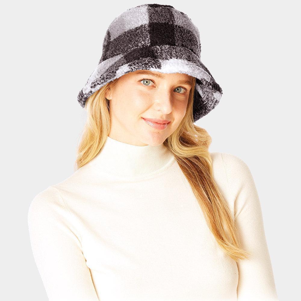 Check Patterned Faux Fur Bucket Hat - Jewelry Store by Erik Rayo