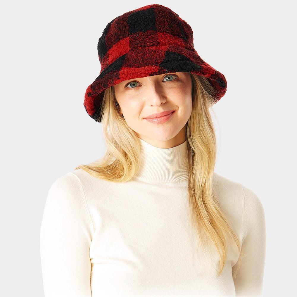 Check Patterned Faux Fur Bucket Hat - Jewelry Store by Erik Rayo