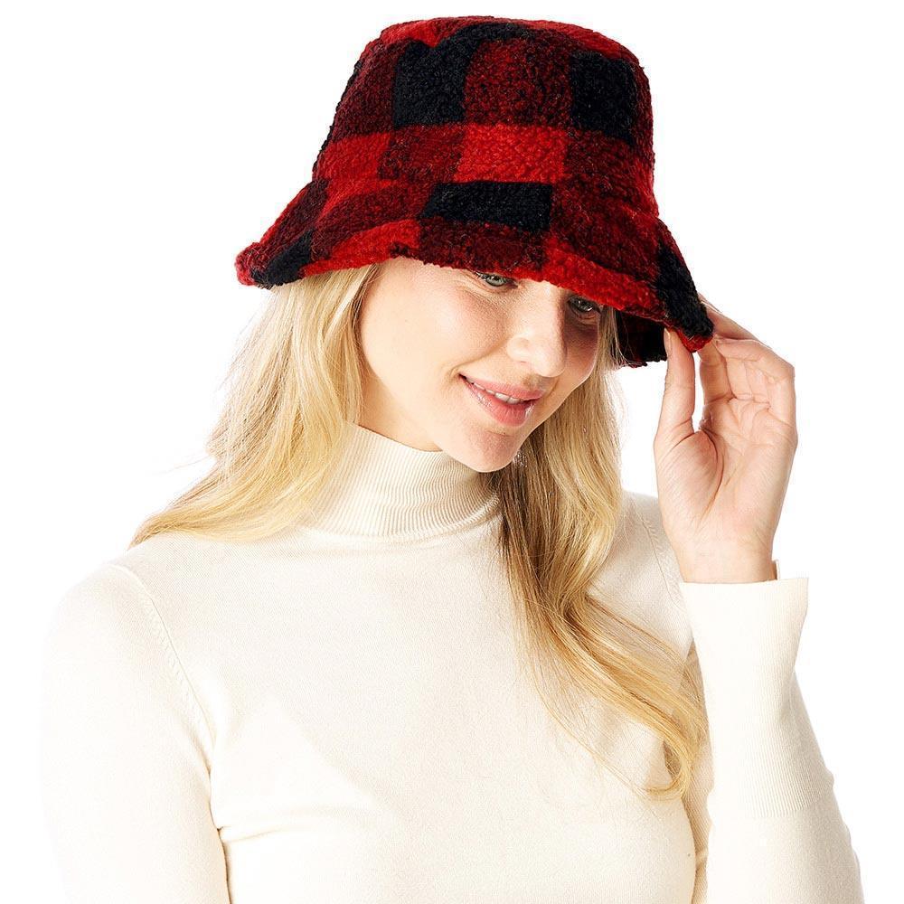 Check Patterned Faux Fur Bucket Hat - Jewelry Store by Erik Rayo