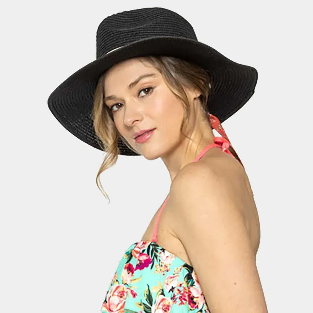 Pearl Embellished Aztec Band Panama Sun Hat - Jewelry Store by Erik Rayo