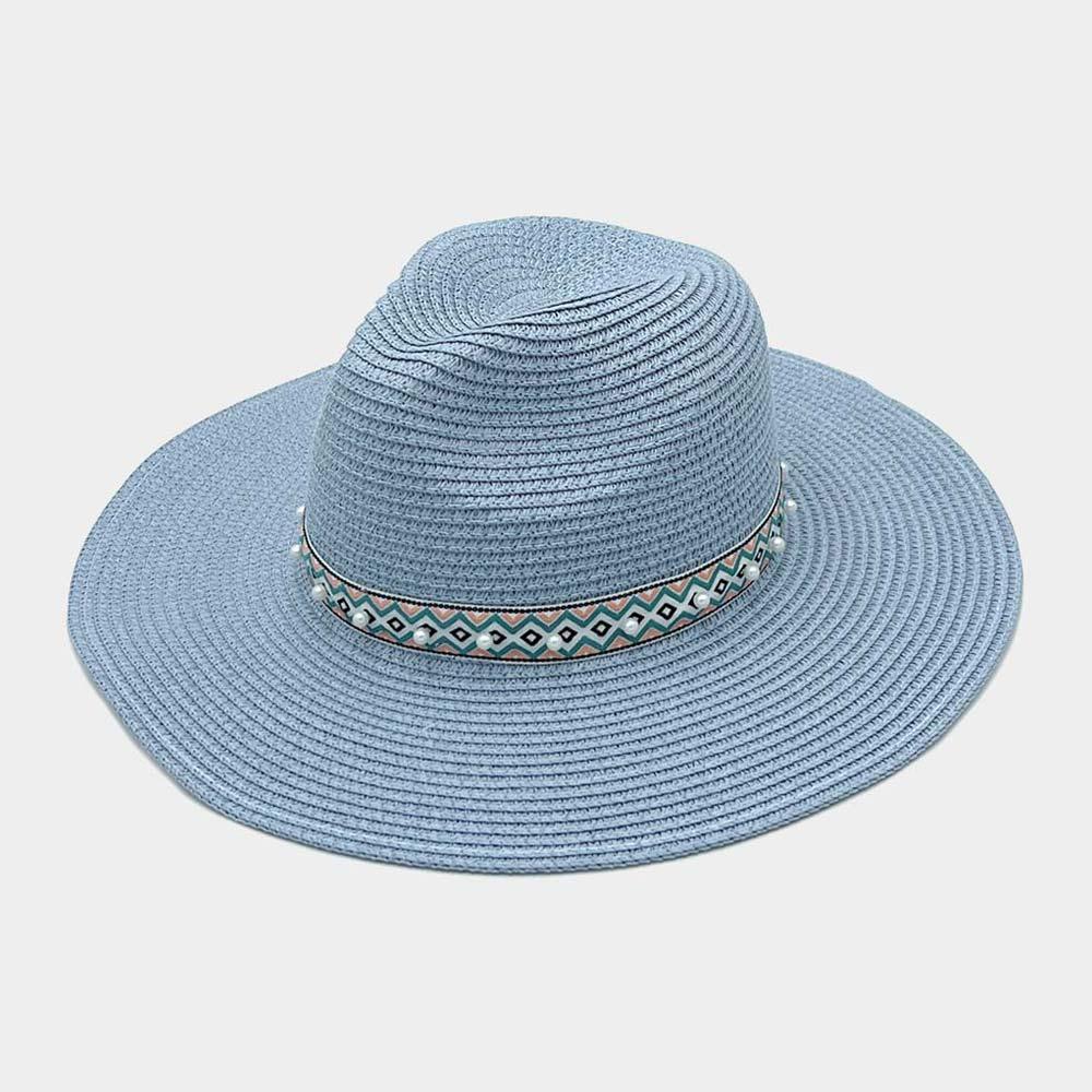 Pearl Embellished Aztec Band Panama Sun Hat - Jewelry Store by Erik Rayo