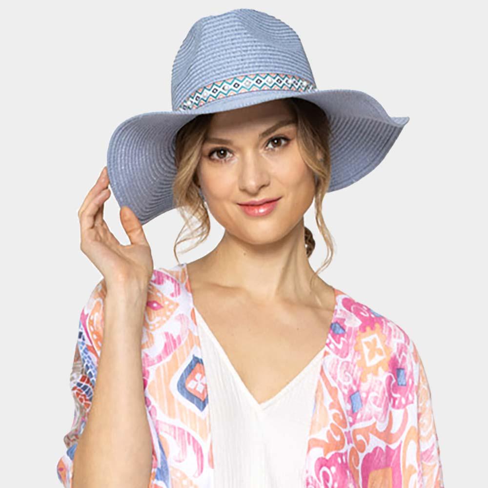 Pearl Embellished Aztec Band Panama Sun Hat