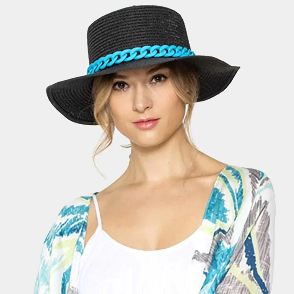 Colored Chain Band Panama Sun Hat - Jewelry Store by Erik Rayo