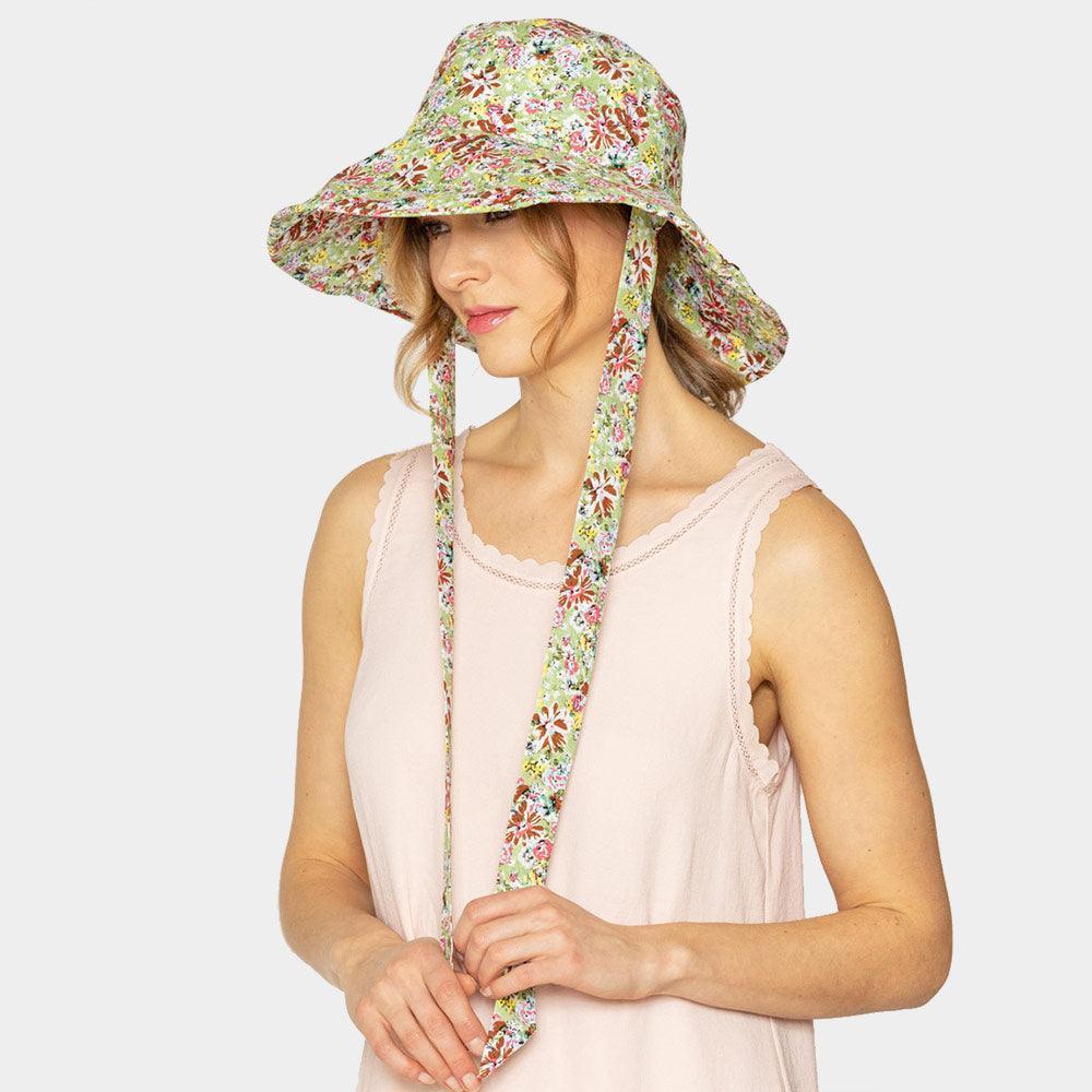 Flower Patterned Chin Tie Bucket Hat - Jewelry Store by Erik Rayo