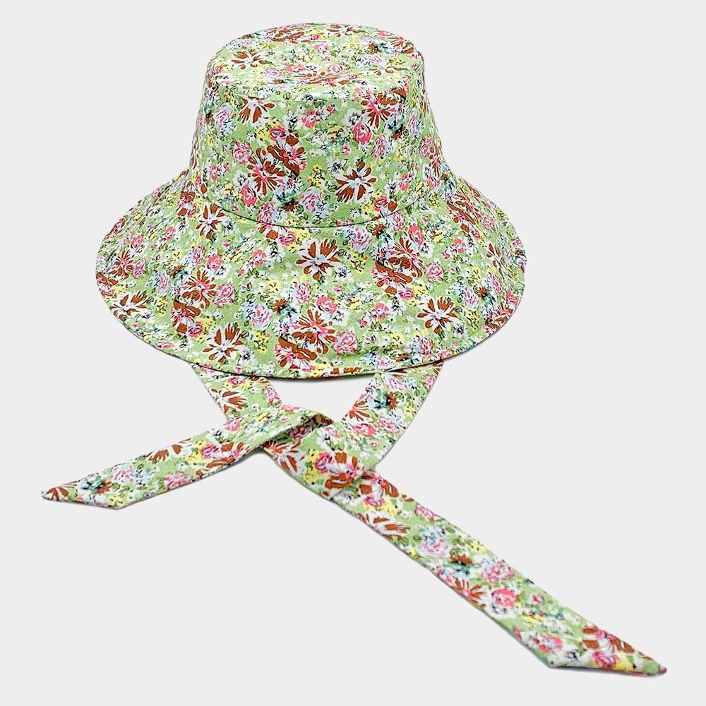 Flower Patterned Chin Tie Bucket Hat - Jewelry Store by Erik Rayo