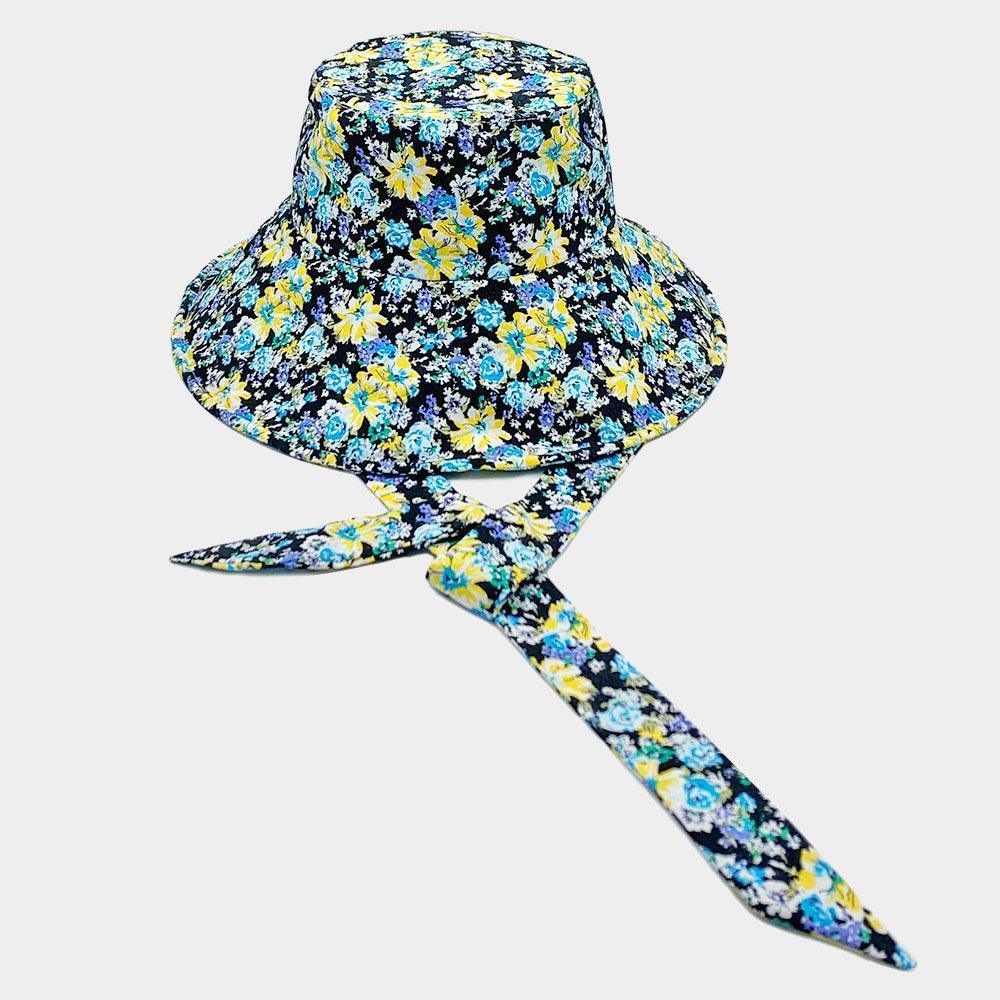 Flower Patterned Chin Tie Bucket Hat - Jewelry Store by Erik Rayo
