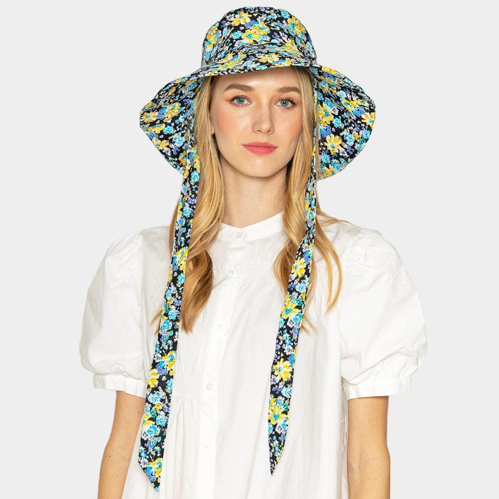 Flower Patterned Chin Tie Bucket Hat - Jewelry Store by Erik Rayo