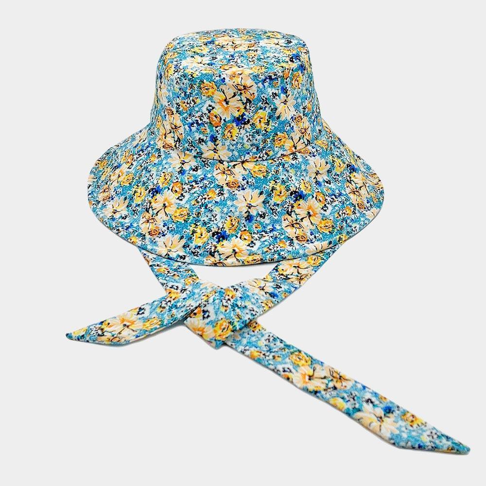 Flower Patterned Chin Tie Bucket Hat - Jewelry Store by Erik Rayo