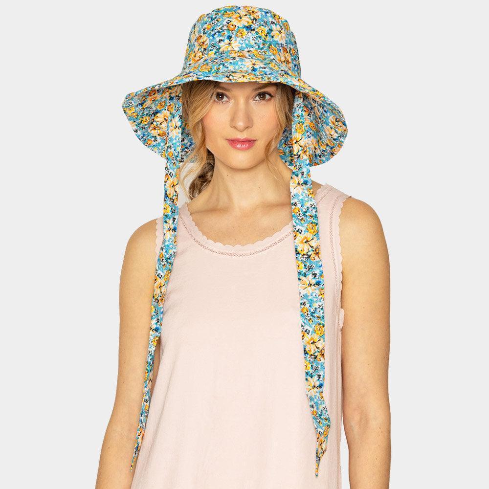 Flower Patterned Chin Tie Bucket Hat - Jewelry Store by Erik Rayo