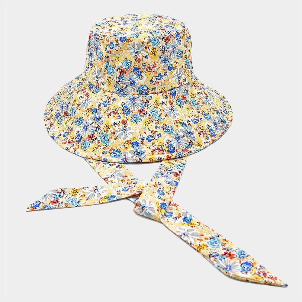 Flower Patterned Chin Tie Bucket Hat - Jewelry Store by Erik Rayo