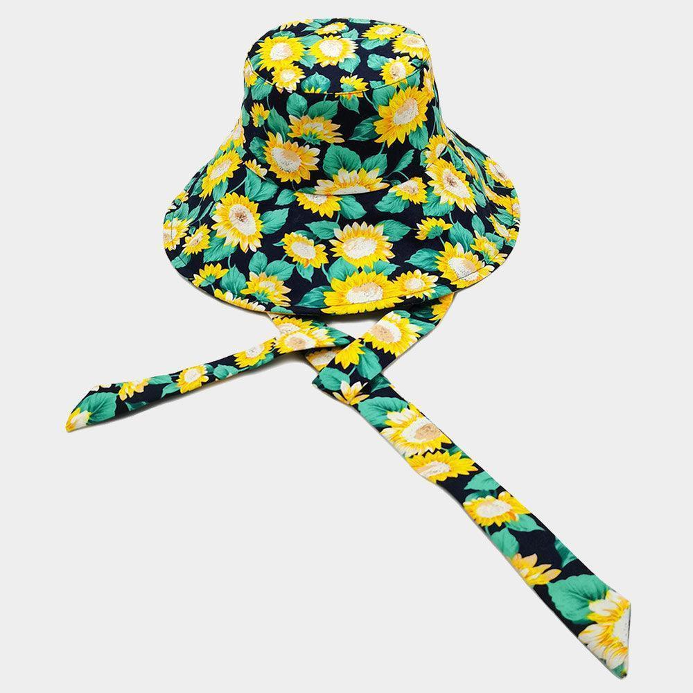 Sunflower Patterned Chin Tie Bucket Hat - Jewelry Store by Erik Rayo