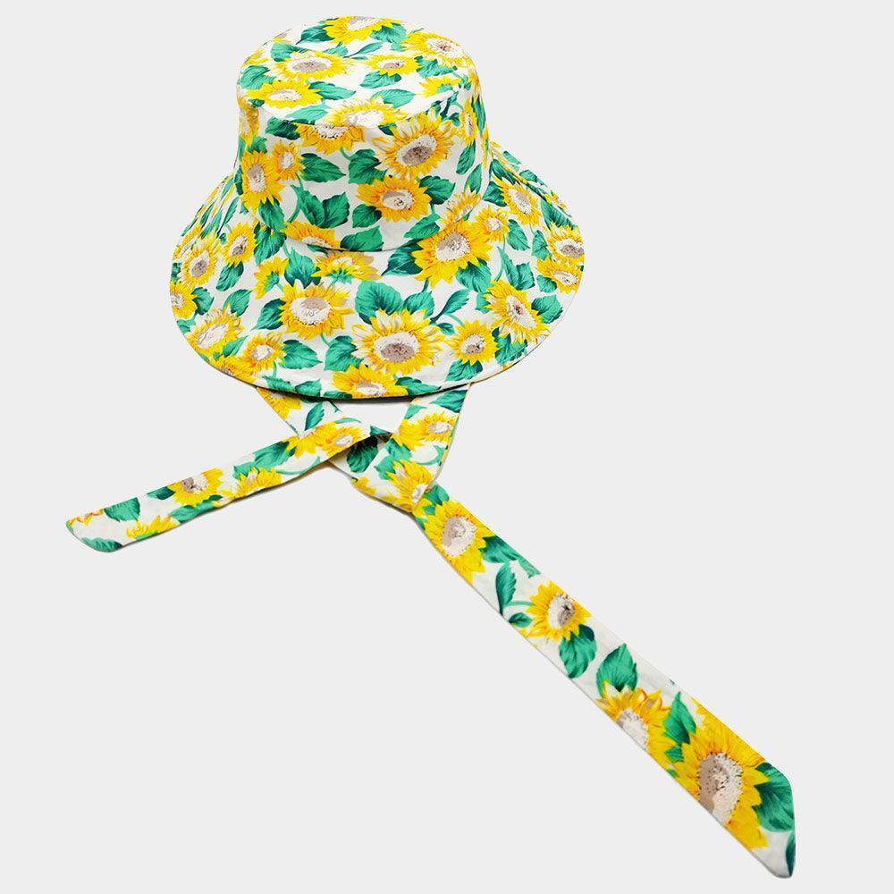 Sunflower Patterned Chin Tie Bucket Hat - Jewelry Store by Erik Rayo