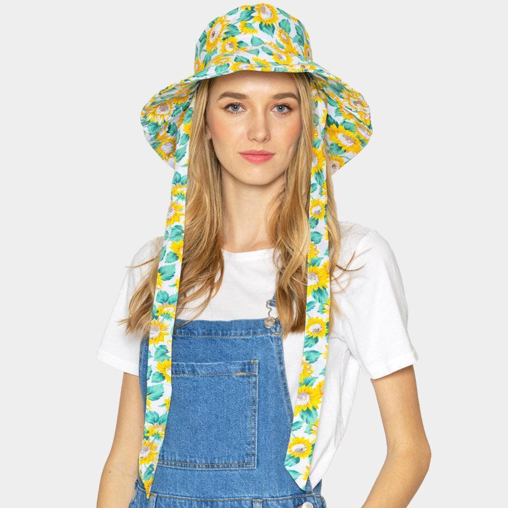 Sunflower Patterned Chin Tie Bucket Hat - Jewelry Store by Erik Rayo
