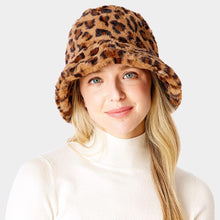 Load image into Gallery viewer, Leopard Patterned Faux Fur Bucket Hat
