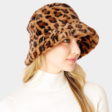 Load image into Gallery viewer, Leopard Patterned Faux Fur Bucket Hat
