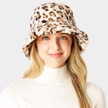 Load image into Gallery viewer, Leopard Patterned Faux Fur Bucket Hat
