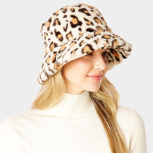 Load image into Gallery viewer, Leopard Patterned Faux Fur Bucket Hat
