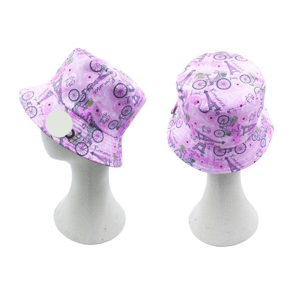Reversible Love Bonjour Romance Message Eiffel Tower Bicycle Flower Heart Patterned Bucket Hat - Jewelry Store by Erik Rayo