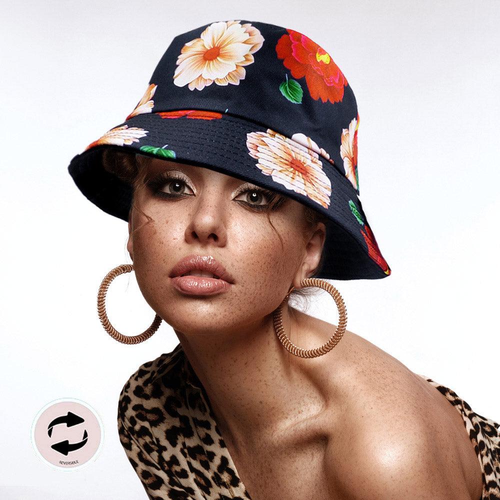 Reversible Flower Leaf Patterned Bucket Hat