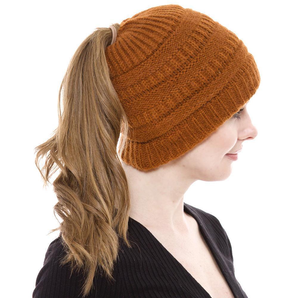Cable Knit Ponytail Beanie Hat - Jewelry Store by Erik Rayo