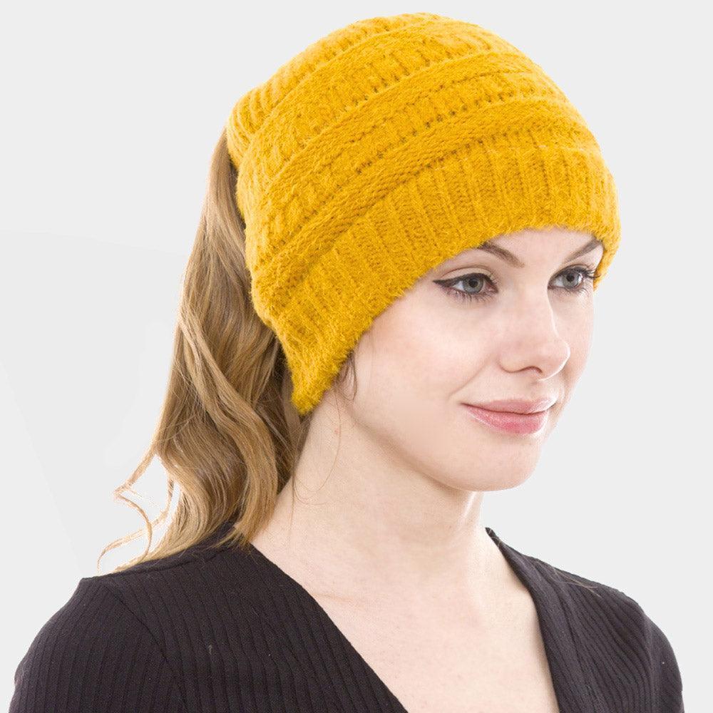 Cable Knit Ponytail Beanie Hat - Jewelry Store by Erik Rayo
