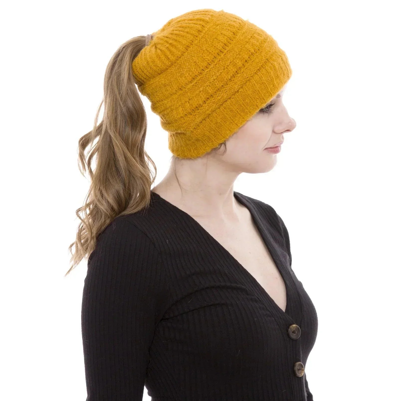 Cable Knit Ponytail Beanie Hat - Jewelry Store by Erik Rayo