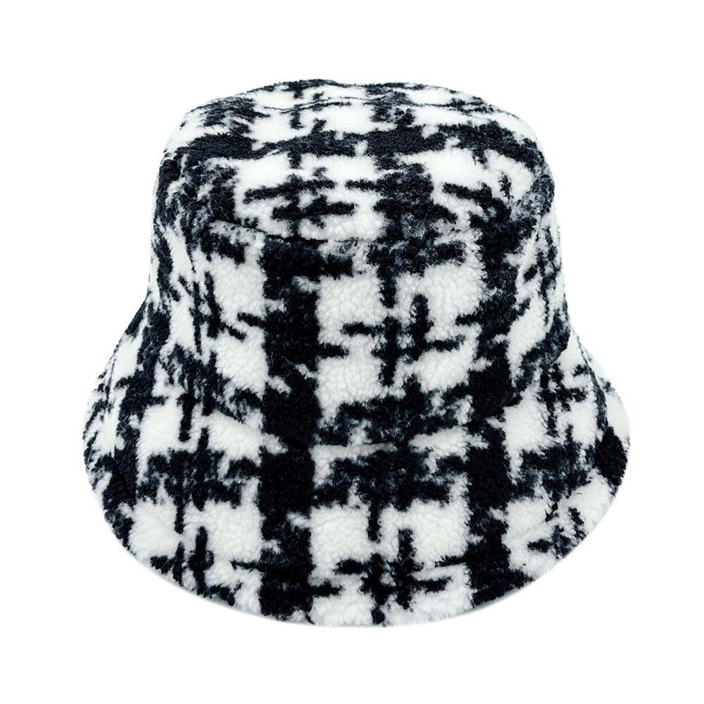 Plaid Check Patterned Sherpa Bucket Hat - Jewelry Store by Erik Rayo