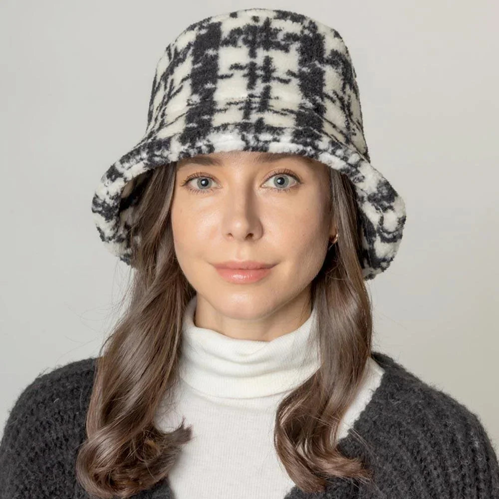 Plaid Check Patterned Sherpa Bucket Hat - Jewelry Store by Erik Rayo