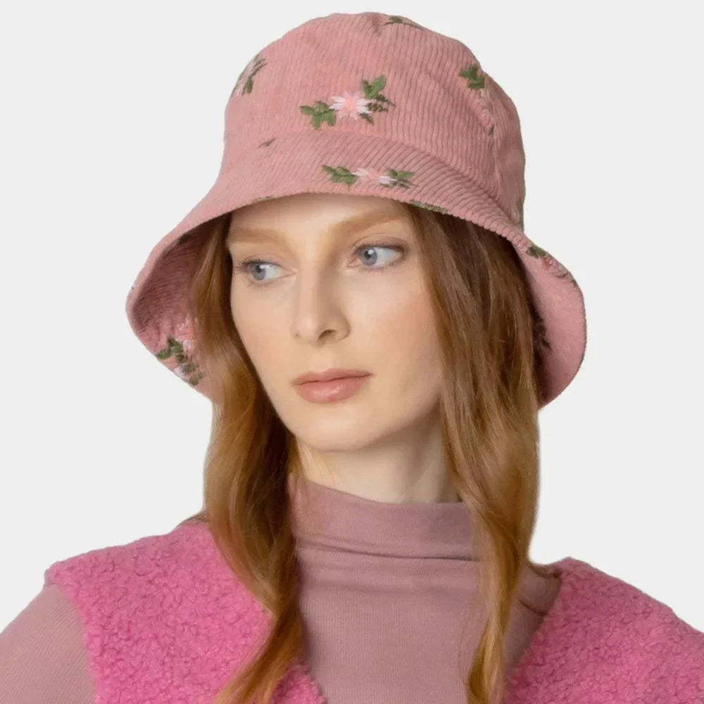 Embroidered Floral Corduroy Bucket Hat - Jewelry Store by Erik Rayo