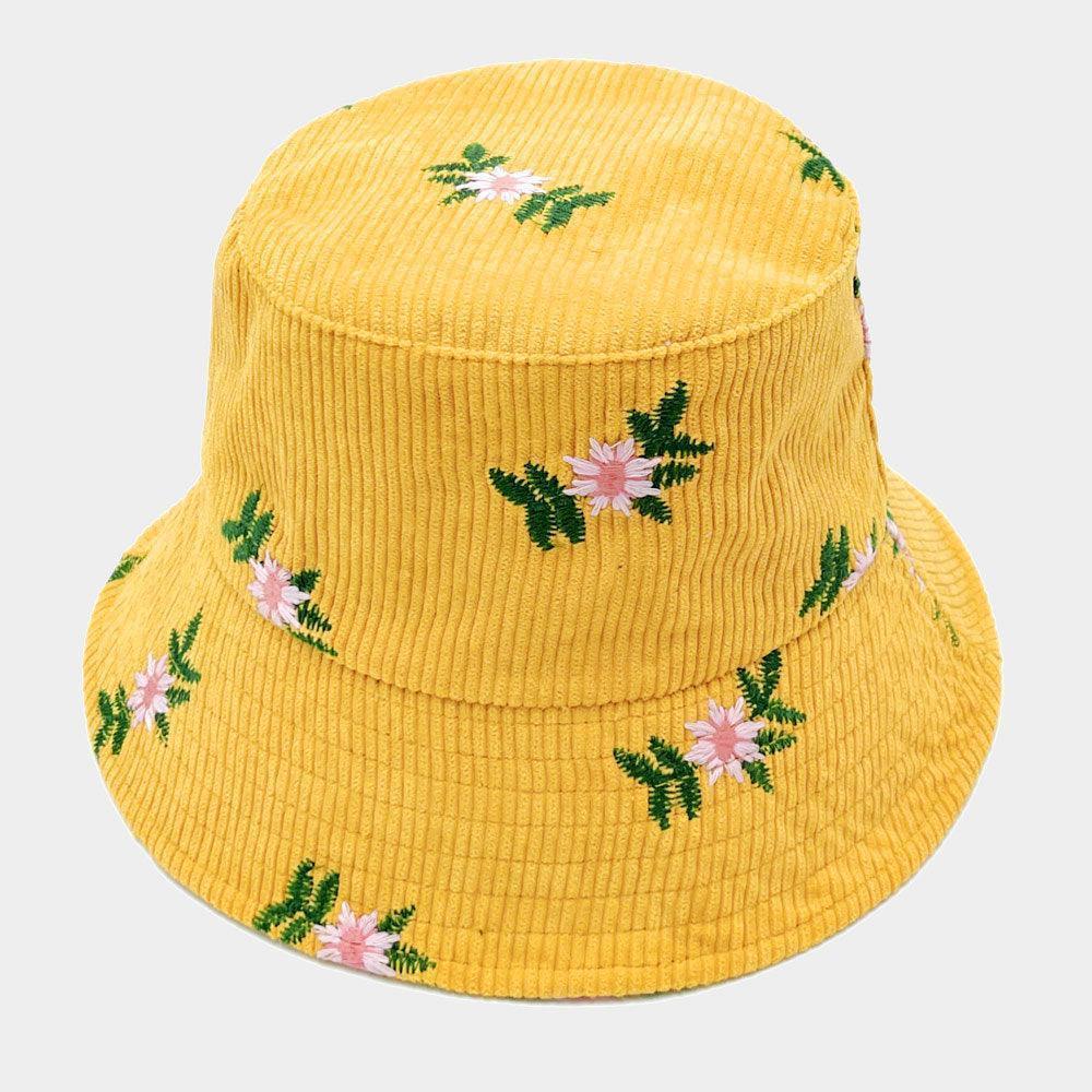 Embroidered Floral Corduroy Bucket Hat - Jewelry Store by Erik Rayo