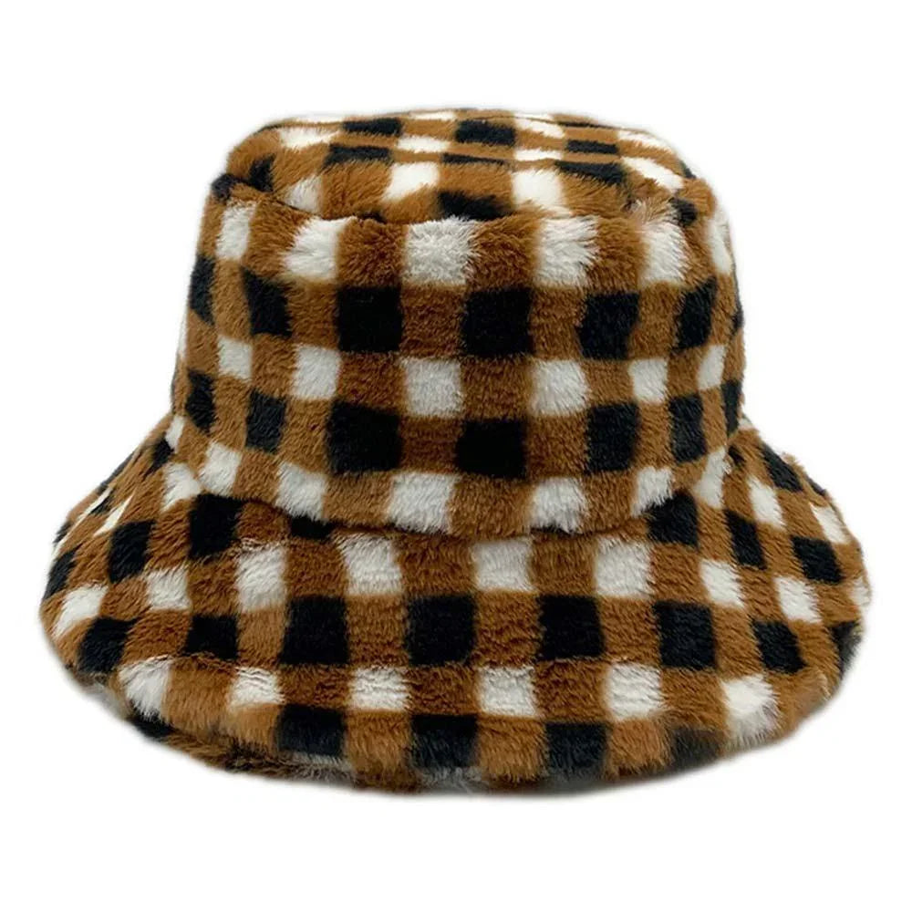 Checkered Faux Fur Bucket Hat - Jewelry Store by Erik Rayo