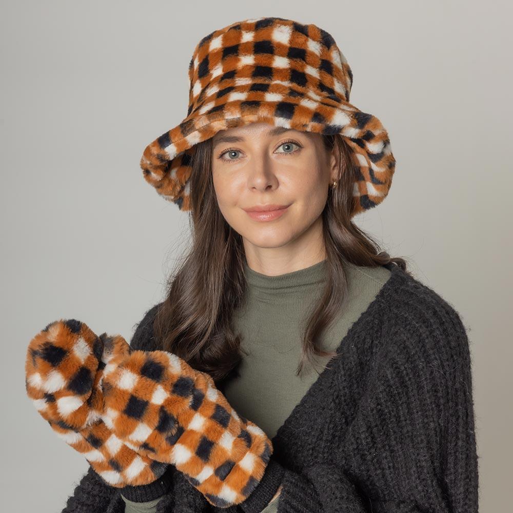 Checkered Faux Fur Bucket Hat - Jewelry Store by Erik Rayo