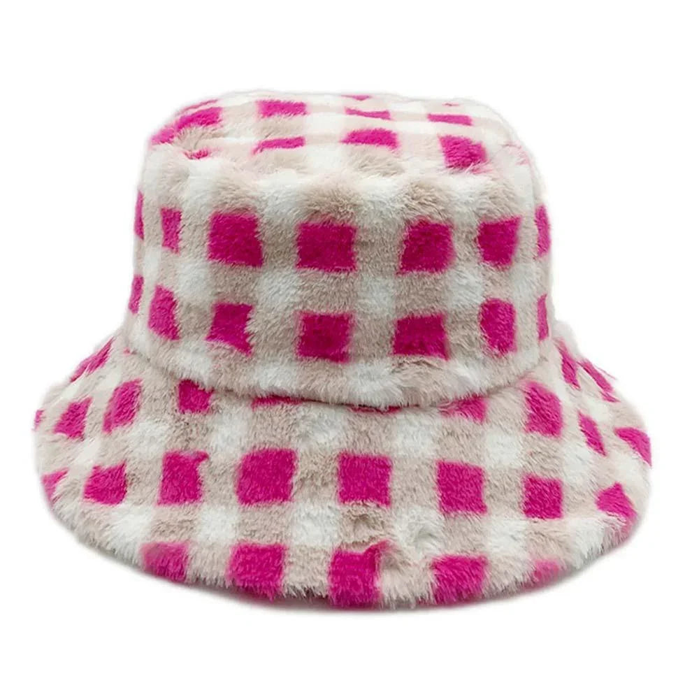 Checkered Faux Fur Bucket Hat - Jewelry Store by Erik Rayo