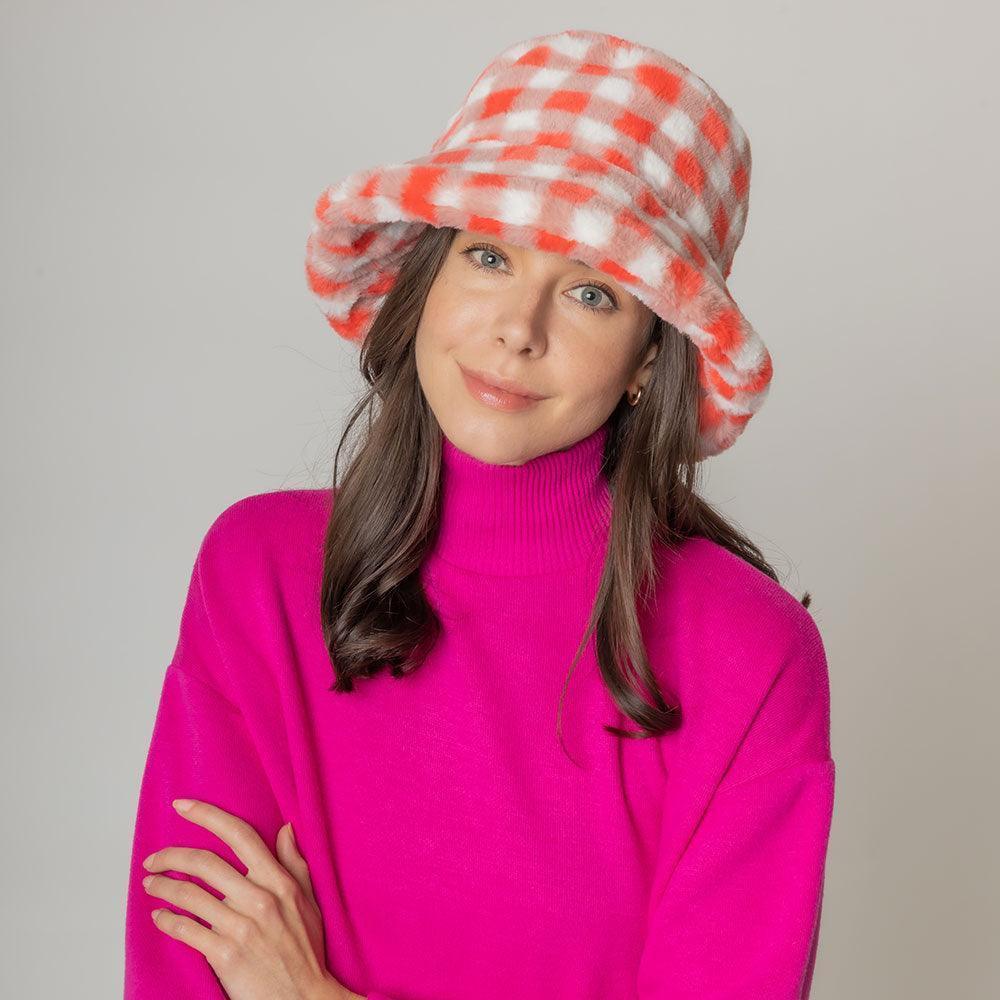 Checkered Faux Fur Bucket Hat - Jewelry Store by Erik Rayo