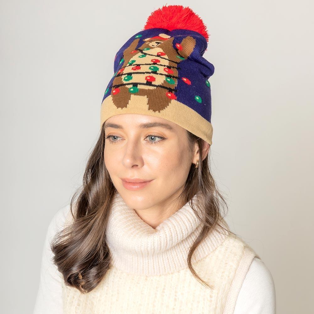 Christmas Bear Pom Knit Beanie Hat - Jewelry Store by Erik Rayo