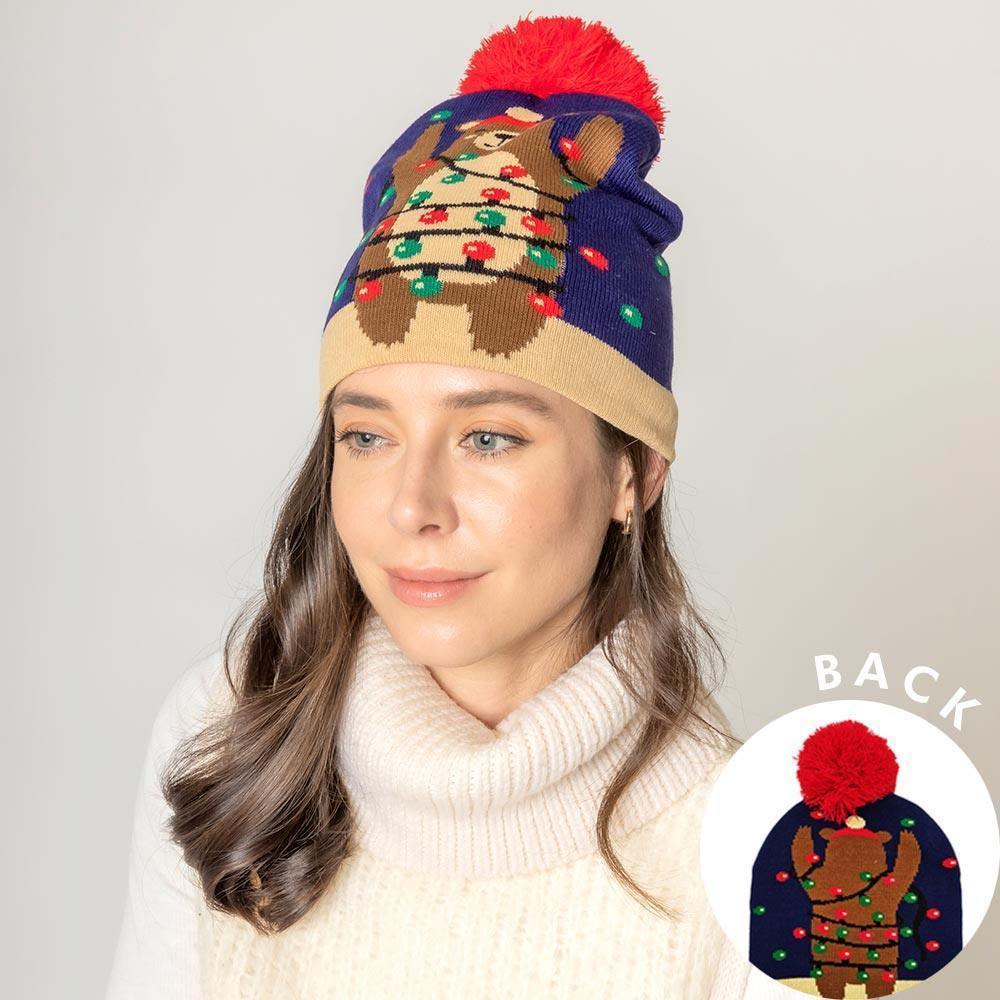 Christmas Bear Pom Knit Beanie Hat - Jewelry Store by Erik Rayo