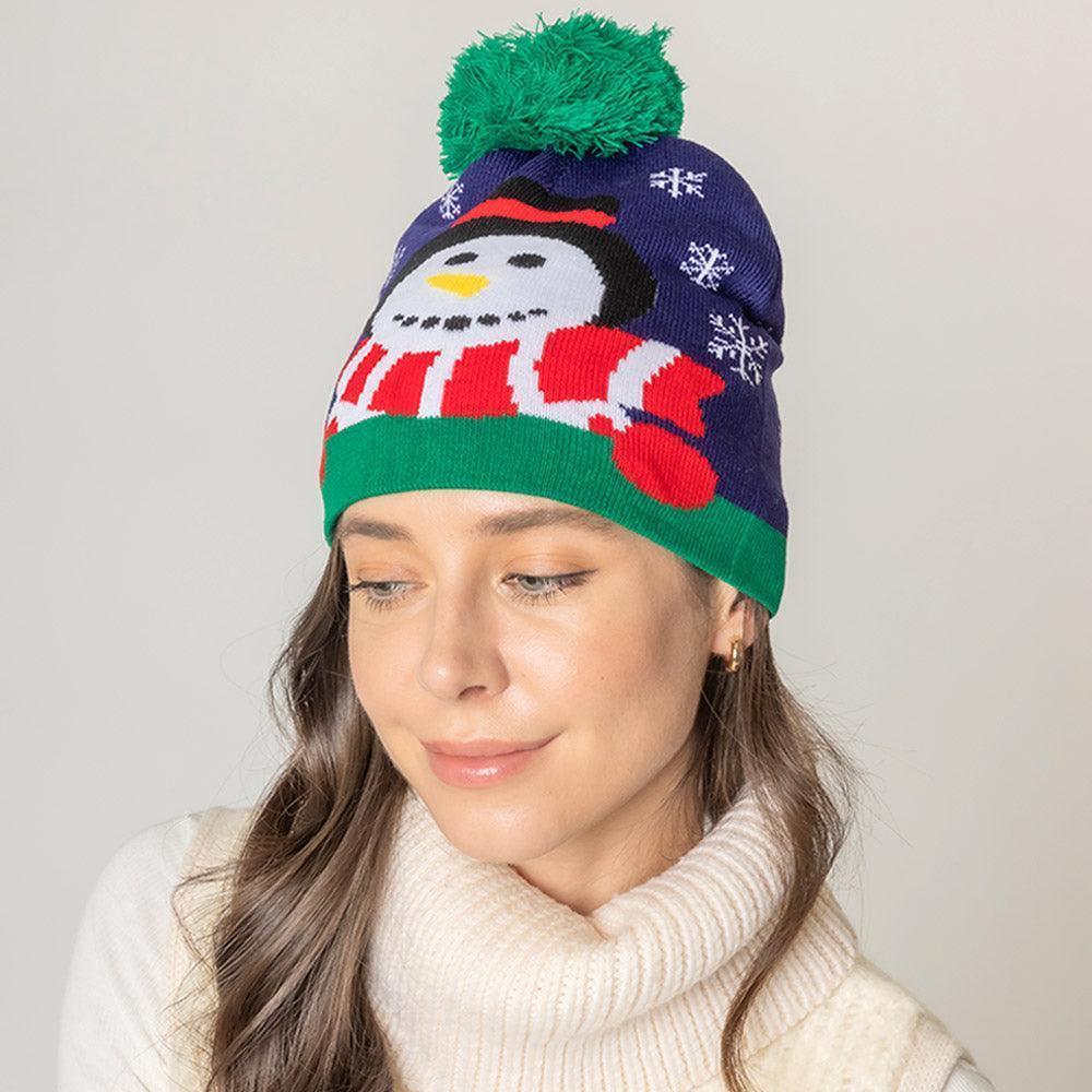 Snowman Snowflake Pom Pom Beanie Hat - Jewelry Store by Erik Rayo