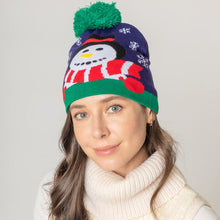 Load image into Gallery viewer, Snowman Snowflake Pom Pom Beanie Hat
