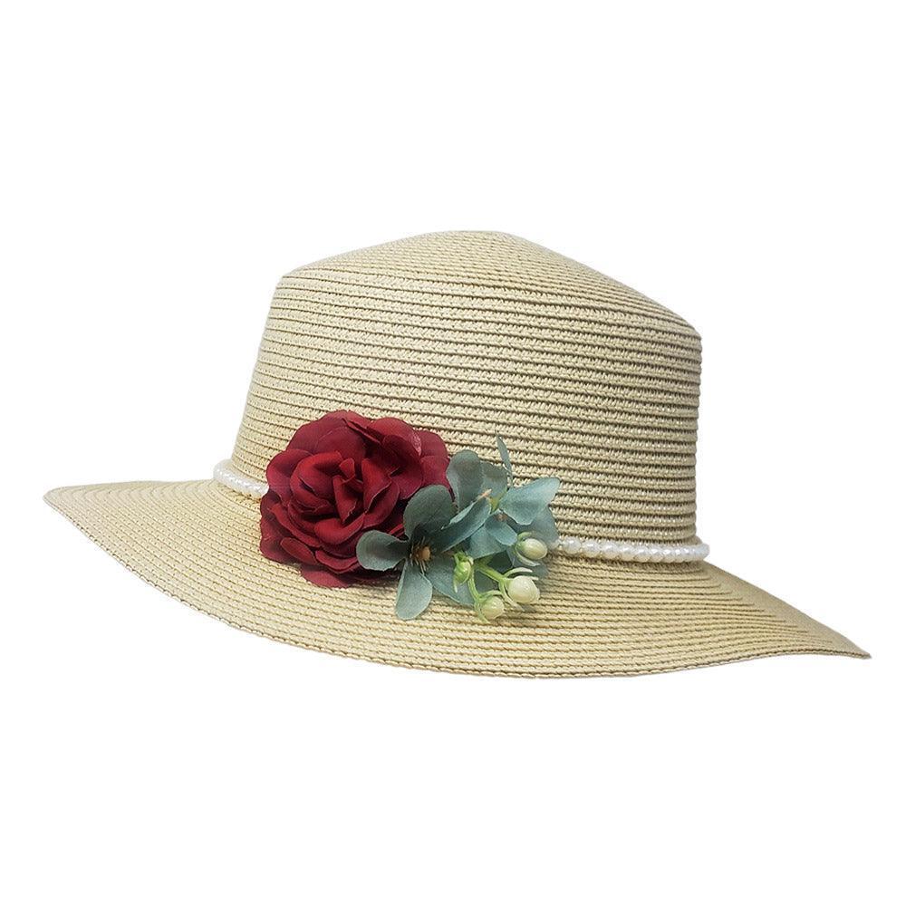 Pearl Band Rose Corsage Pointed Raffia Sun Hat - Jewelry Store by Erik Rayo