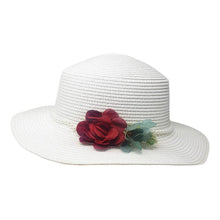 Load image into Gallery viewer, Pearl Band Rose Corsage Pointed Raffia Sun Hat
