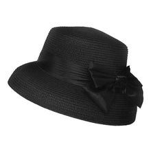 Load image into Gallery viewer, Satin Bow Band Straw Church Hat
