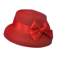 Load image into Gallery viewer, Satin Bow Band Straw Church Hat
