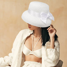 Load image into Gallery viewer, Satin Bow Band Straw Church Hat
