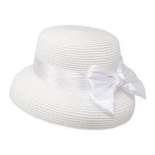 Load image into Gallery viewer, Satin Bow Band Straw Church Hat
